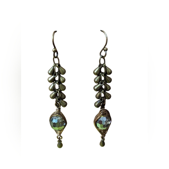 Anne Vaughn Antique Brass & Autumn Crystal Dangles - Picture 1 of 3